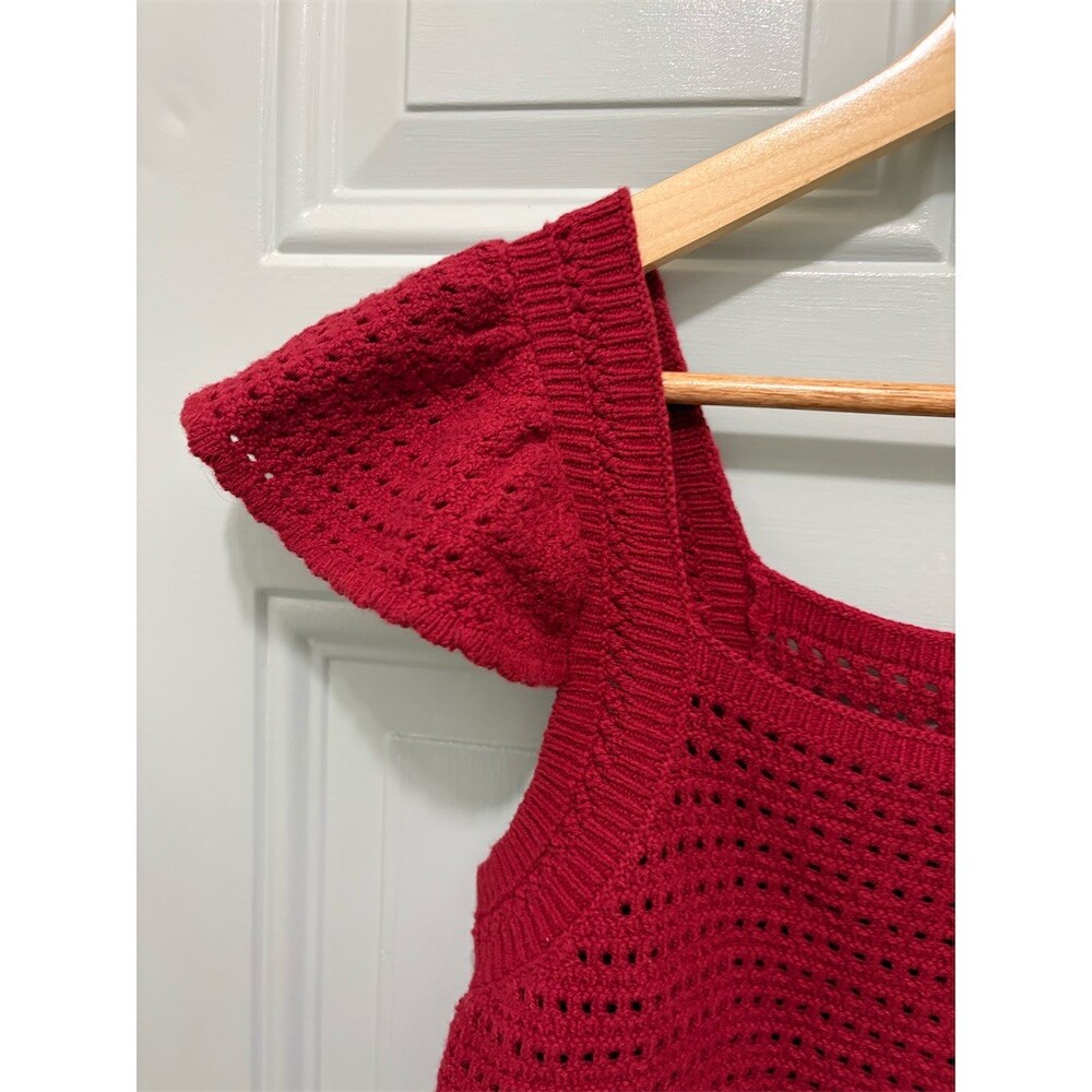 Universal Thread Womens Crochet Knit Tank Top Flutter Sleeve Red Size L - Picture 2 of 8